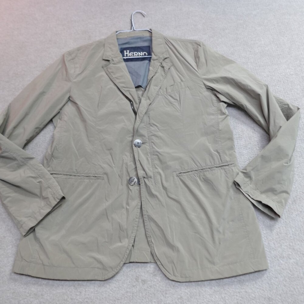 Herno Jacket 44 Beige Solid Unstructured 2 Button… - image 1